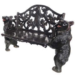 Black Forest Carved Black Bear Bench