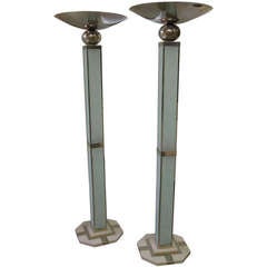 Art Deco Torchere Lamps with Lighted Etched Glass Columns