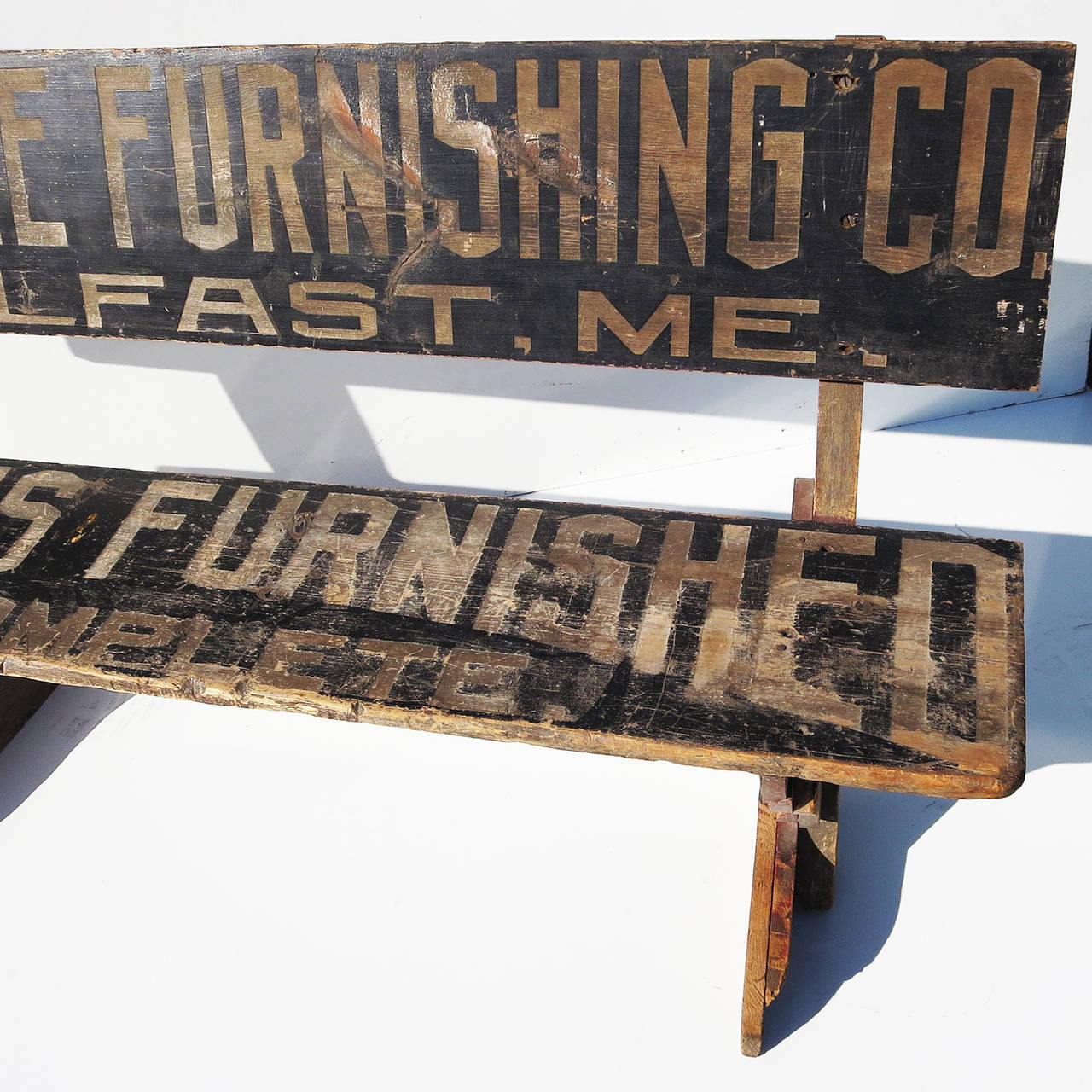 Folk Art Charming Park Bench with Embossed Advertising