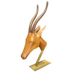Vintage Wood and Bronze Gazelle Sculpture by Karl Hagenauer