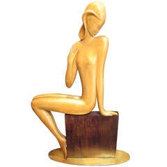 Wood and Bronze Seated Woman Sculpture by Karl Hagenauer