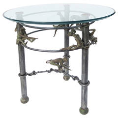 Iron Occasional Table with Seven Bronze Monkeys