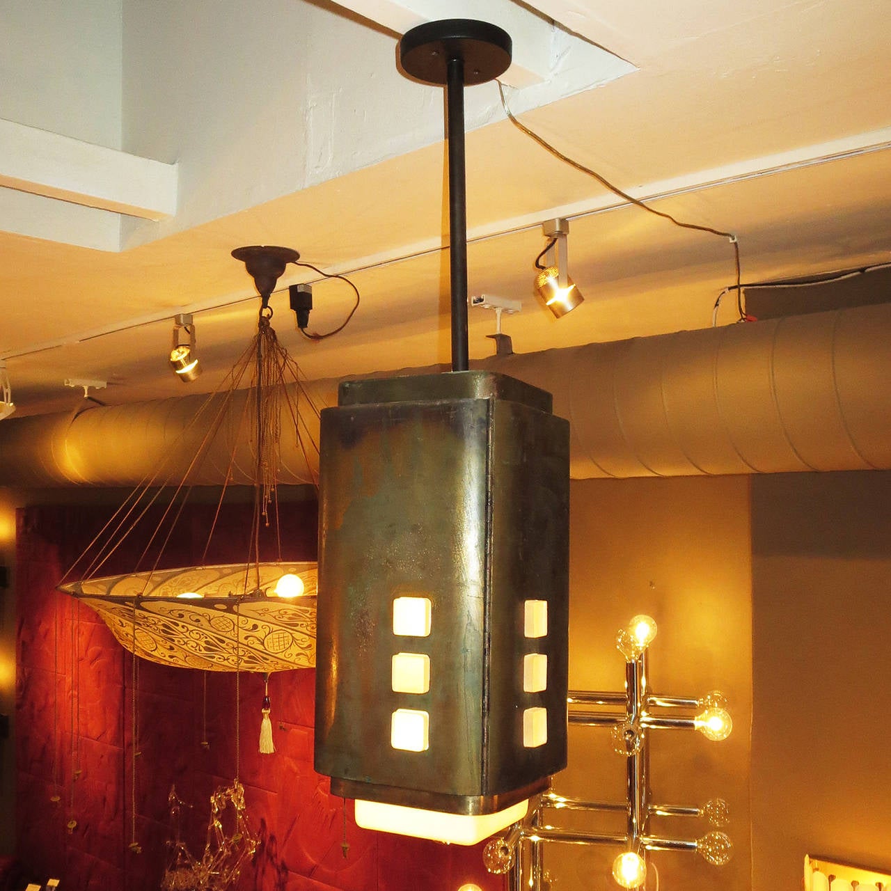 Mid-Century Modern Stunning Architectural Bronze Hanging Lamps
