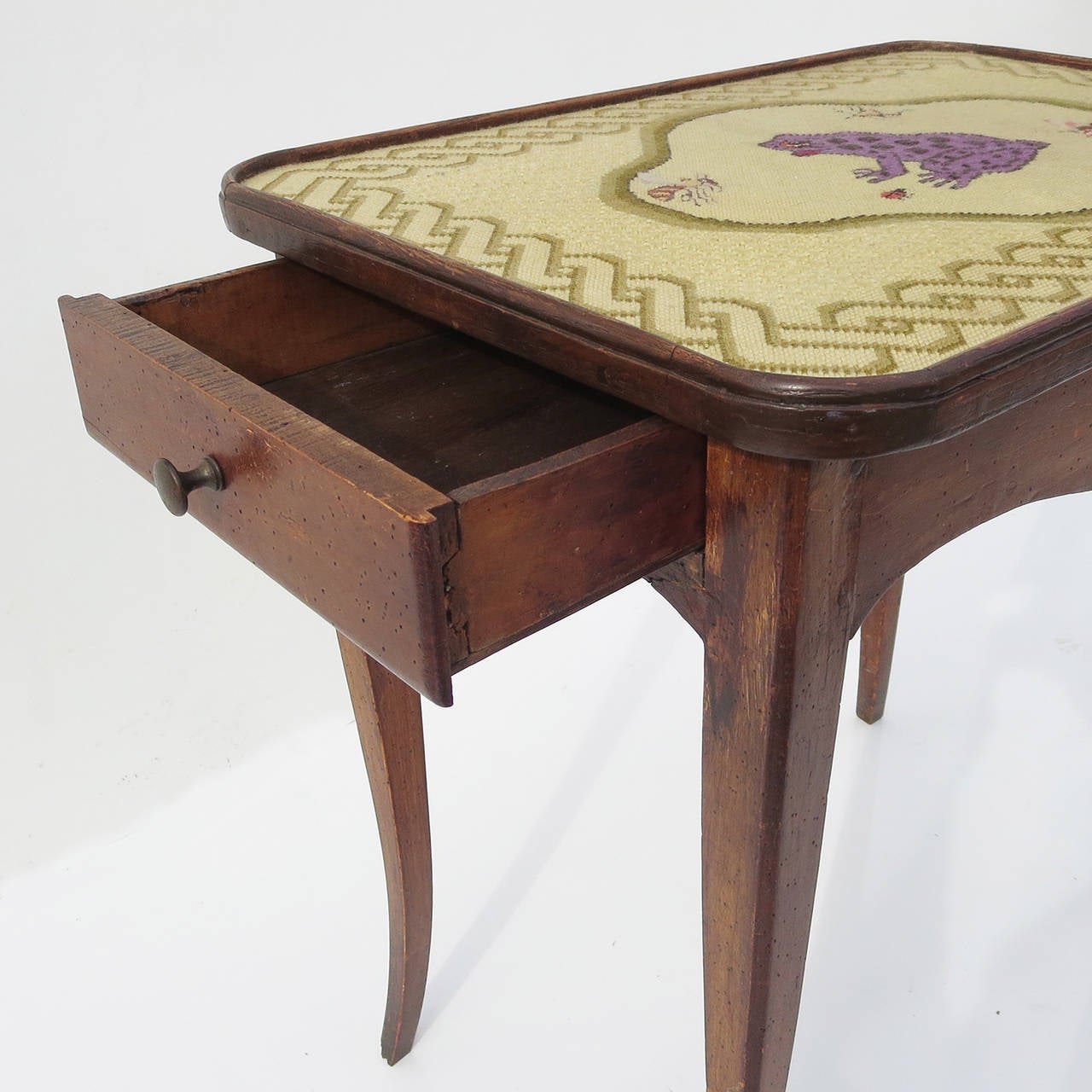 Wood Empire Occasional Table with Embroidery Top