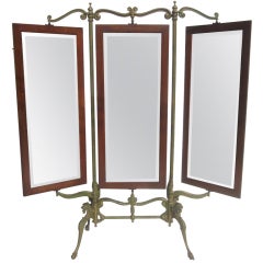 Gothic Iron & Oak Three Panel Standing Dressing Mirror