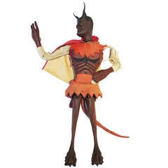 Early 20th Century Large Carved Wooden Devil Puppet