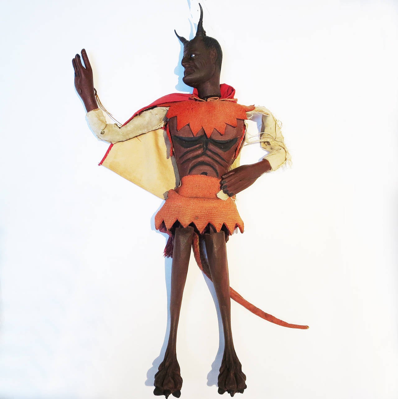 A very fine example of a professionally carved puppet from Italian theater. Puppet shows very very popular in the 19th and early 20th century, and the devil could always add a dramatic twist to any tale. Ours is quite early in depiction, with the