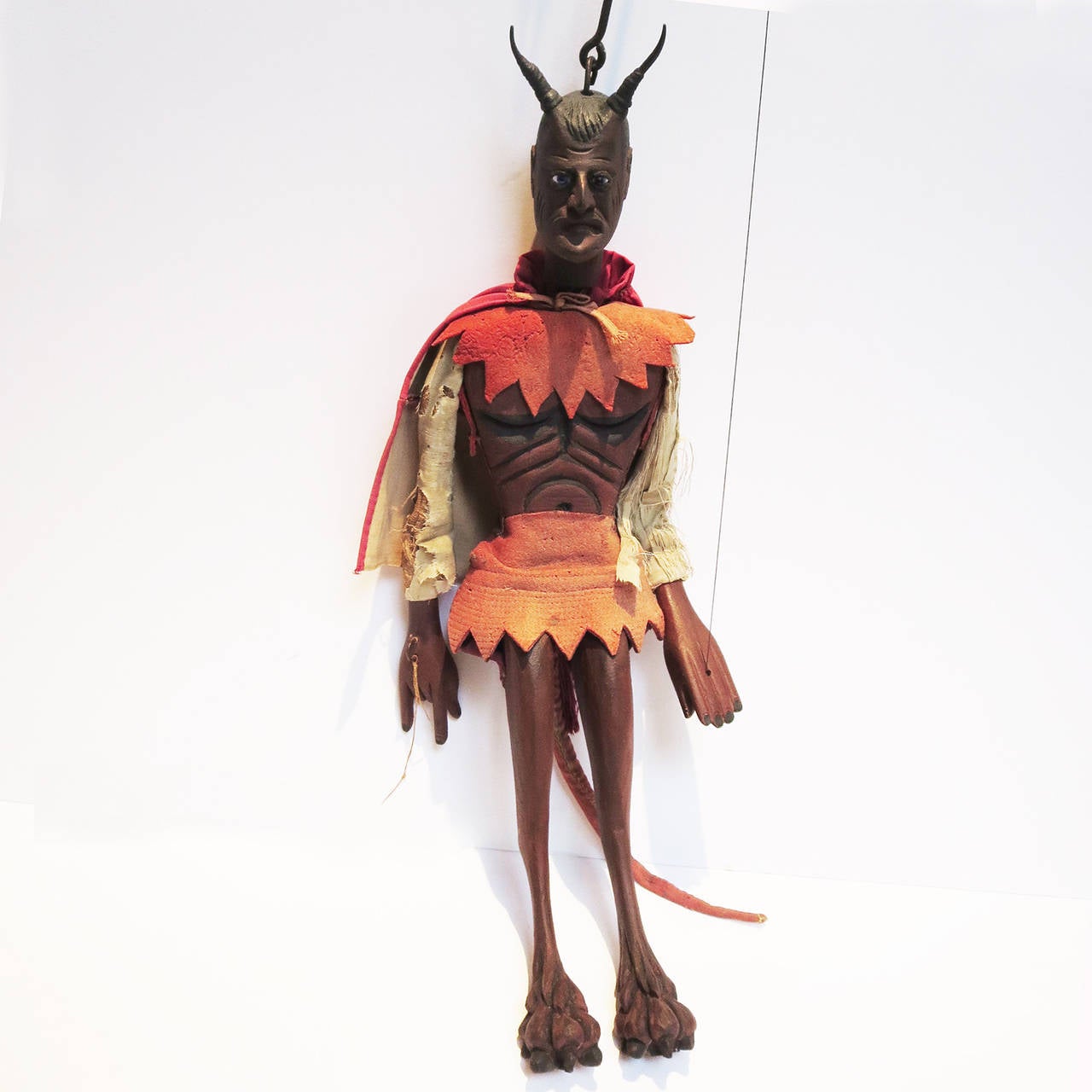 Early 20th Century Large Carved Wooden Devil Puppet 3