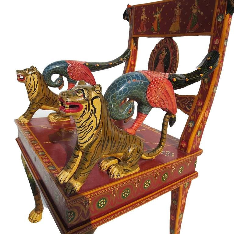 Hand Carved and Painted Indian Armchairs In Good Condition In North Hollywood, CA