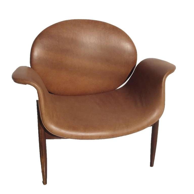 Mid-Century Modern Mid Century Leather Shell Chair in the Manner of Arne Jacobsen