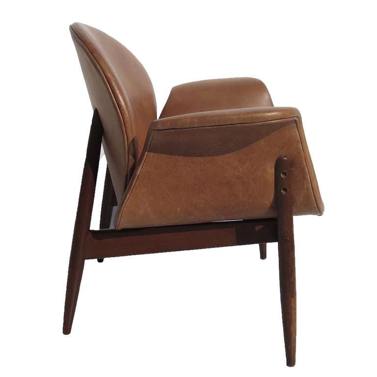 Danish Mid Century Leather Shell Chair in the Manner of Arne Jacobsen