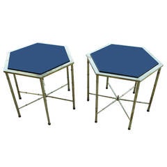 Mastercraft Hexagonal Brass and Glass Side Tables