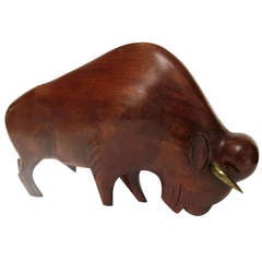 Used Wood and Bronze Bison Sculpture by Karl Hagenauer
