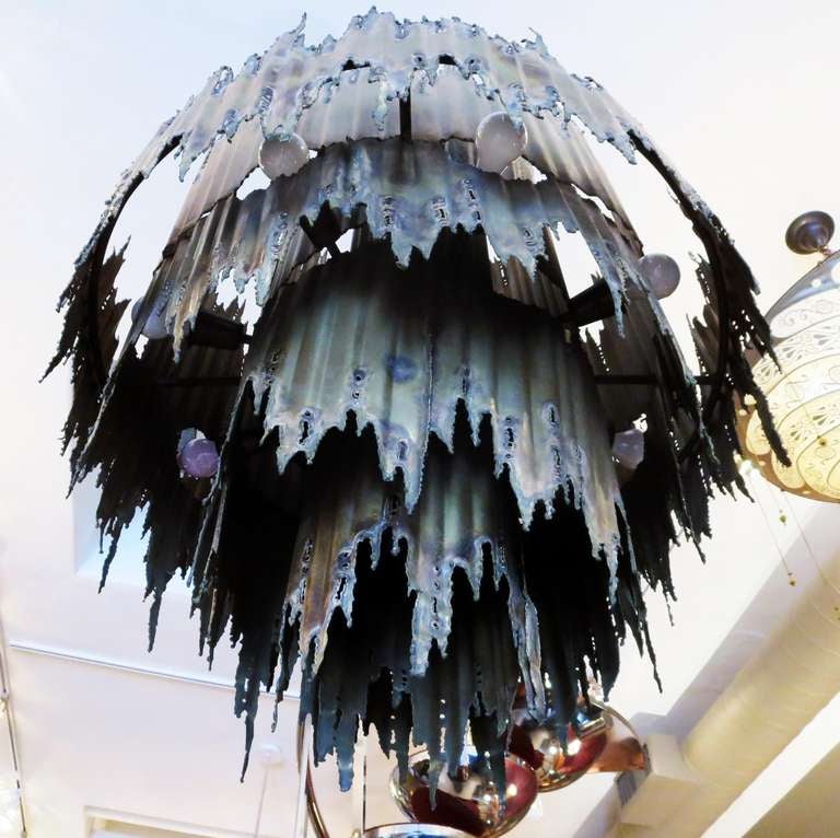Monumental Brutalist Chandelier by Tom Greene In Good Condition In North Hollywood, CA