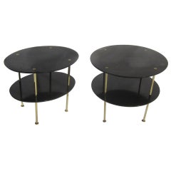 Pair of Brass and Ebonized Tables in the Manner of Ico Parisi