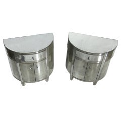 Pair of Semi Circular Consoles in Aged Mirror Surfaces