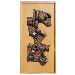 Mid-Century Sculpted Panel in Glazed Ceramic and Mosaic Tile