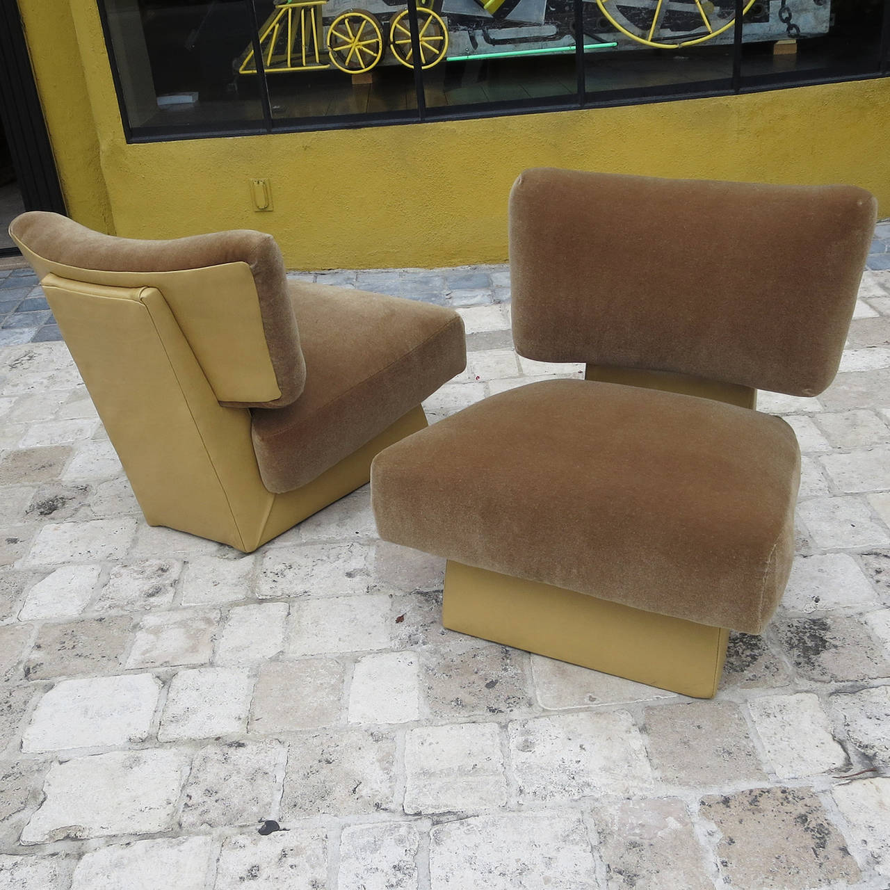 Art Deco Slipper Chairs in Leather and Mohair at 1stdibs