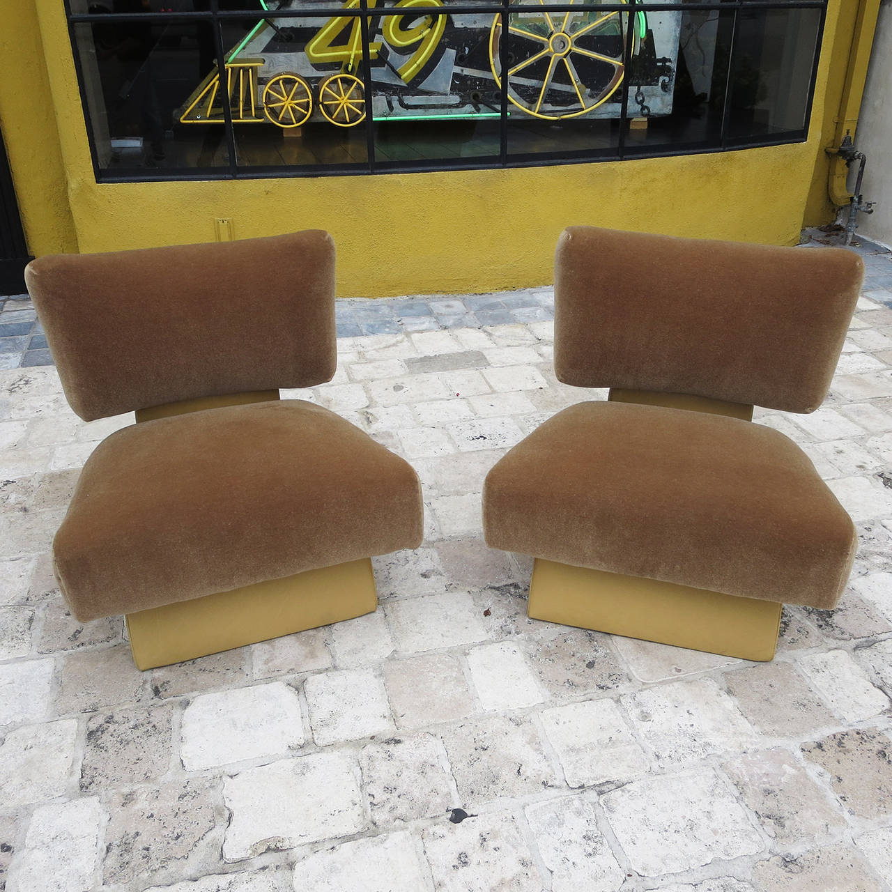 Art Deco Slipper Chairs in Leather and Mohair at 1stdibs