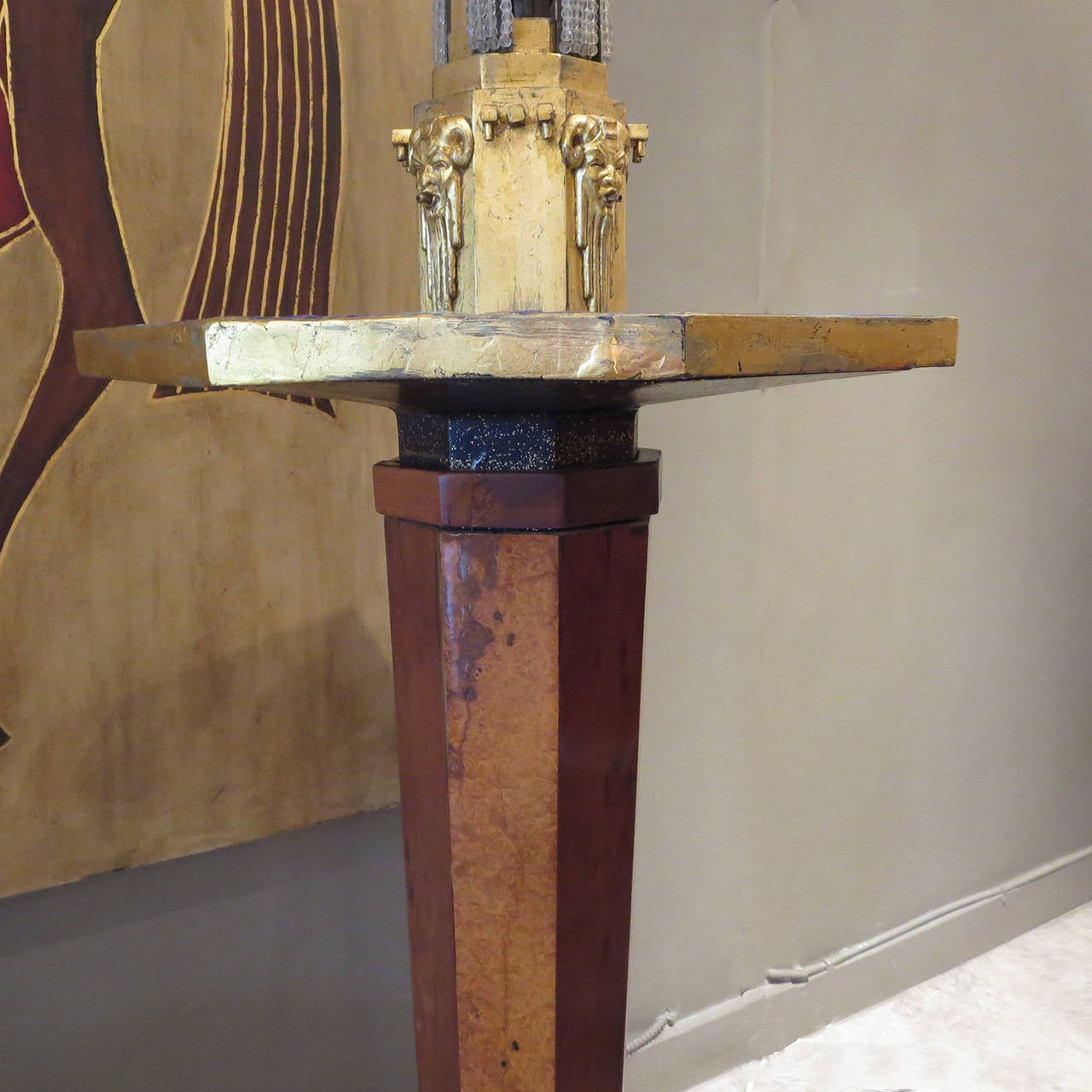 French Art Deco Home Fountain on Burl Wood Pedestal For Sale 1