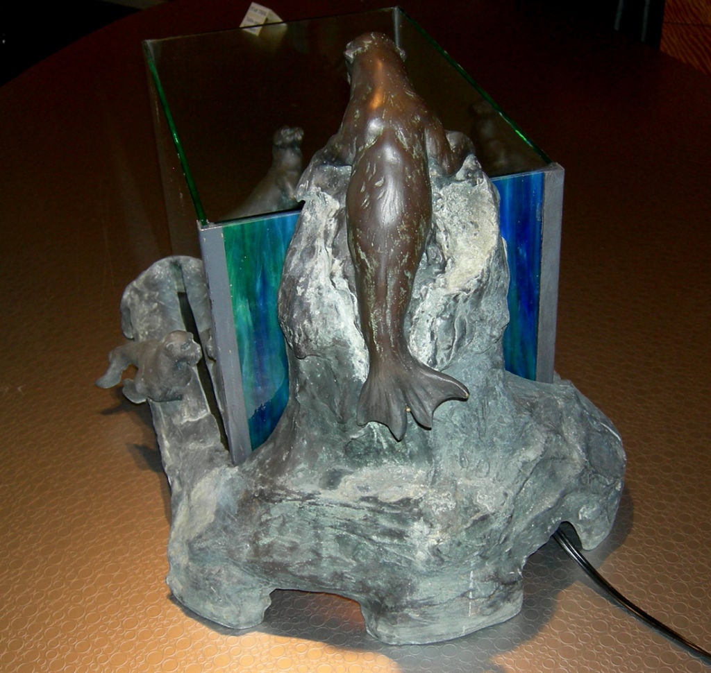 Mid-20th Century Bronze Sea Lion Lighted Aquarium or Terrarium