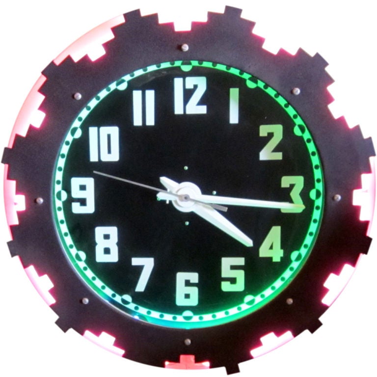 Art Deco "Aztec" Neon Clock at 1stdibs