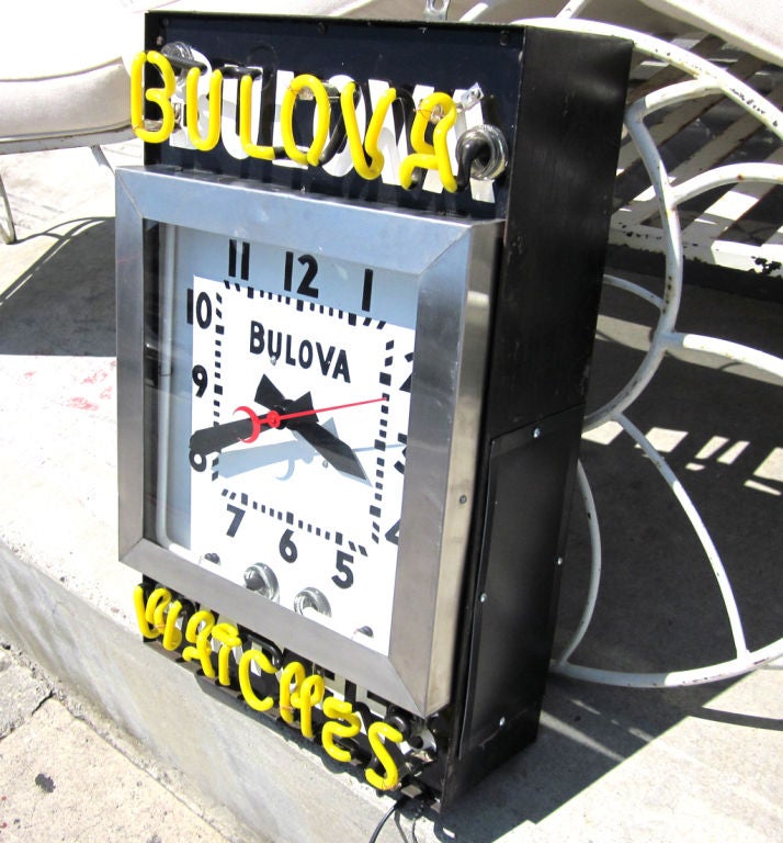 American Bulova Watches Porcelain Enamel and Neon Advertising Clock