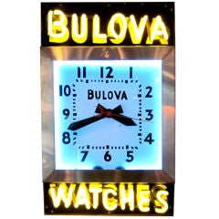 Bulova Watches Porcelain Enamel and Neon Advertising Clock