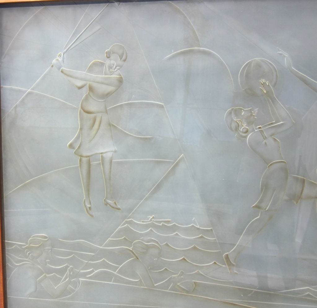 Pair of  Carved Glass Panels by Theo F. McFall 1