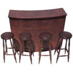 Vintage Tooled Leather Mexicana Themed Bar and Stools
