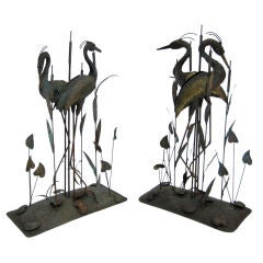 Pair of Welded Brass Cranes Sculptures