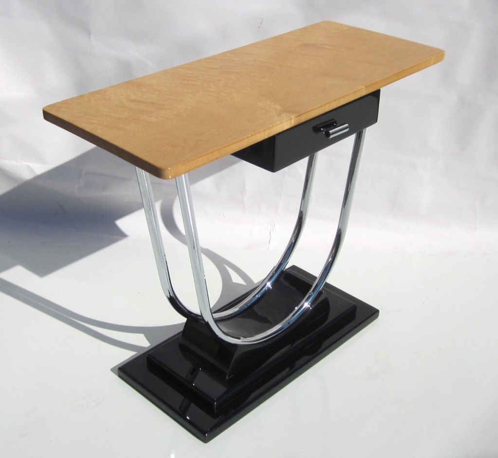 Art Deco Chrome and Lacquered Wood Console Table