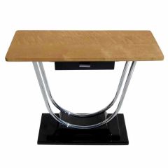Art Deco Chrome and Lacquered Wood Console Table