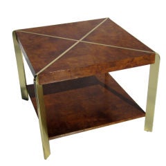 Burled Wood And Brass Table in the Manner of Milo Baughman