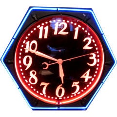 Used Two Color Hexagon Neon Wall Clock