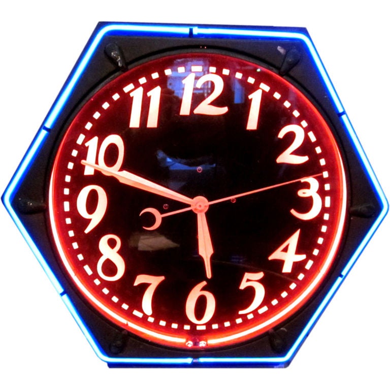 Two Color Hexagon Neon Wall Clock at 1stDibs