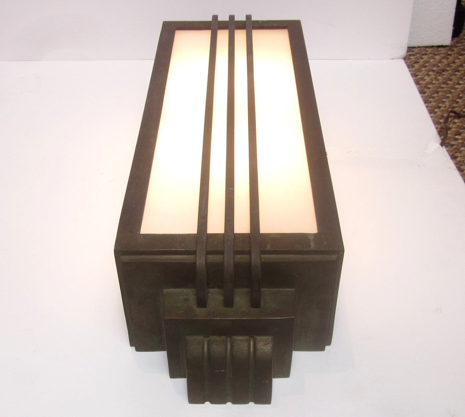 Pair of Art Deco Bronze Stepped Exterior Sconces