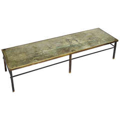 Mid Century Brass and Eglomise Glass Coffee Table