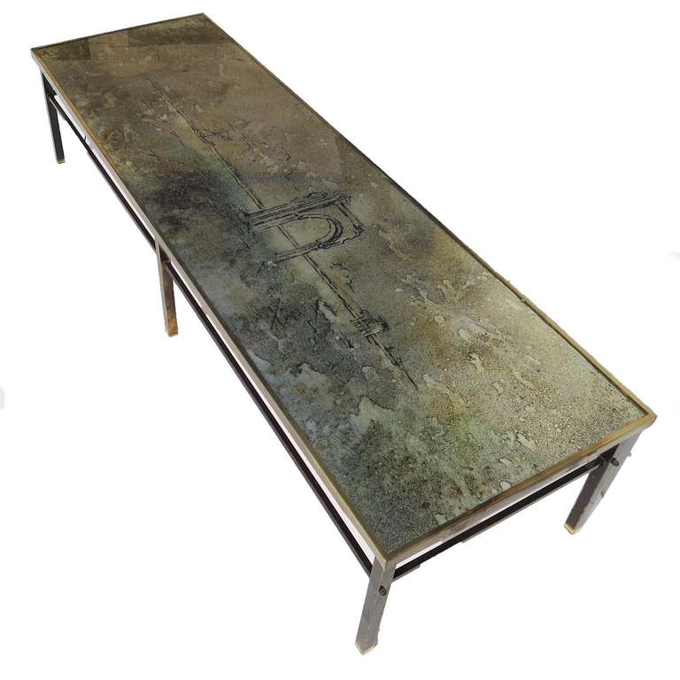 Mid Century Brass and Eglomise Glass Coffee Table 4