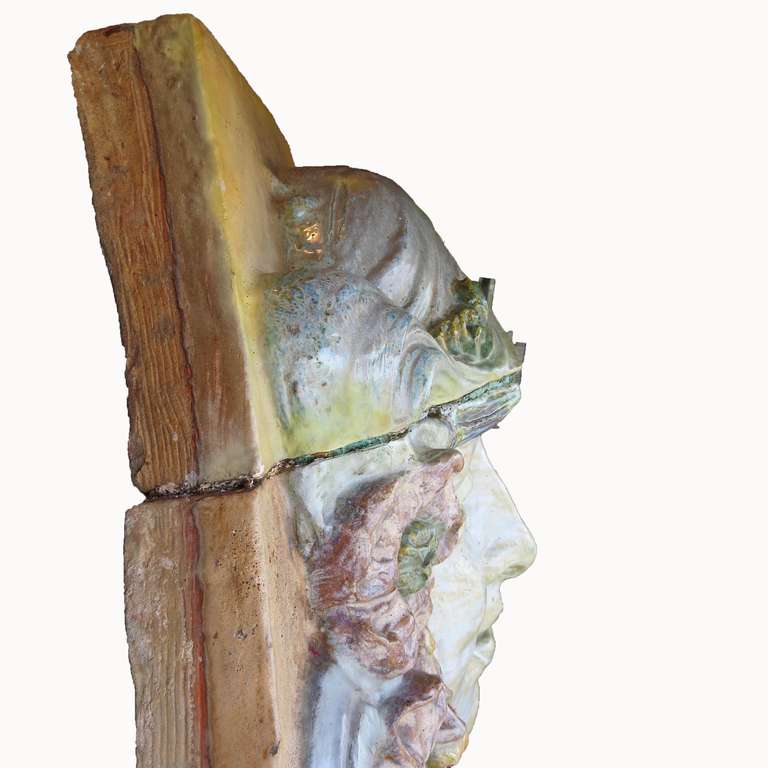 Monumental Art Nouveau Architectural Glazed Terracotta Head For Sale 4