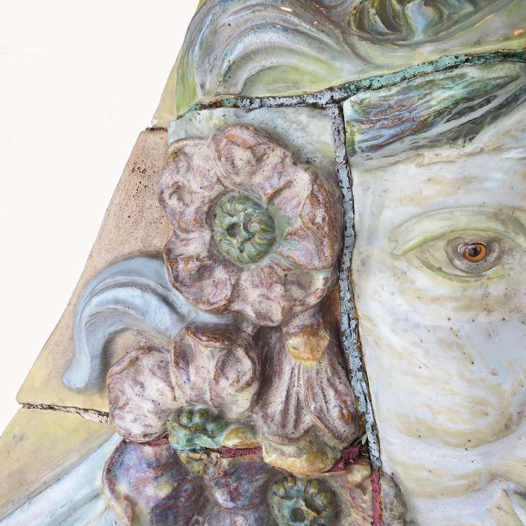 20th Century Monumental Art Nouveau Architectural Glazed Terracotta Head For Sale