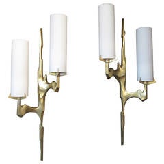 Pair of Italian Bronze and Glass Wall Sconces