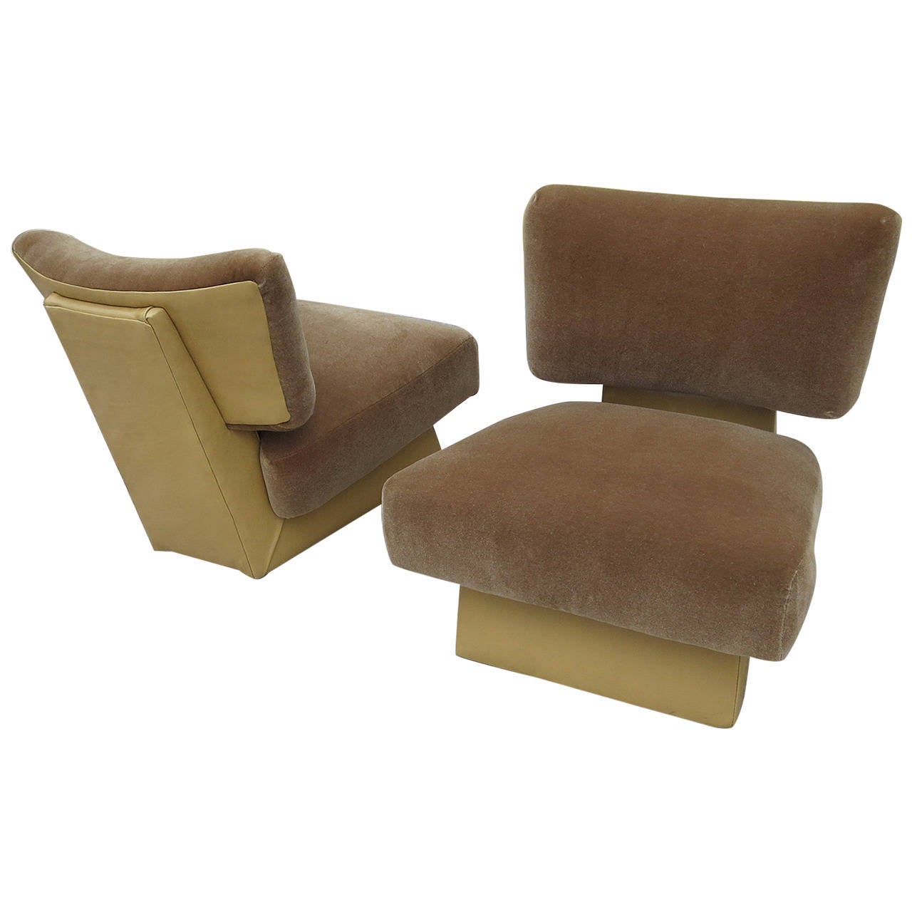Art Deco Slipper Chairs in Leather and Mohair at 1stdibs