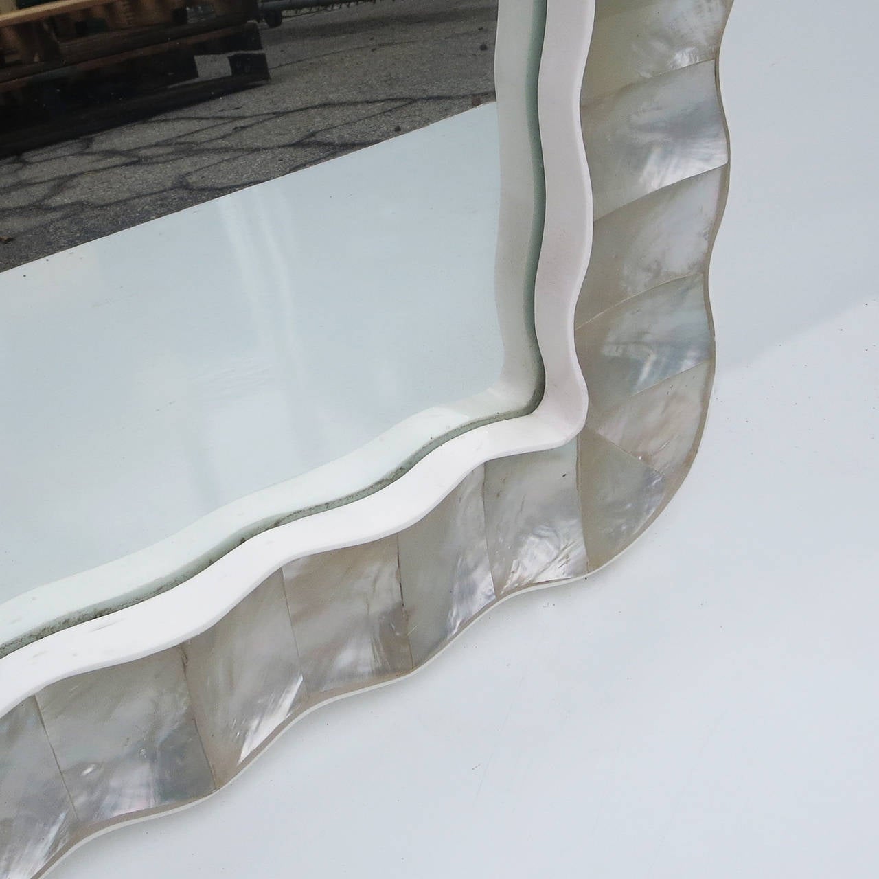 American Large Wall Mirror in Shell and Acrylic Frame