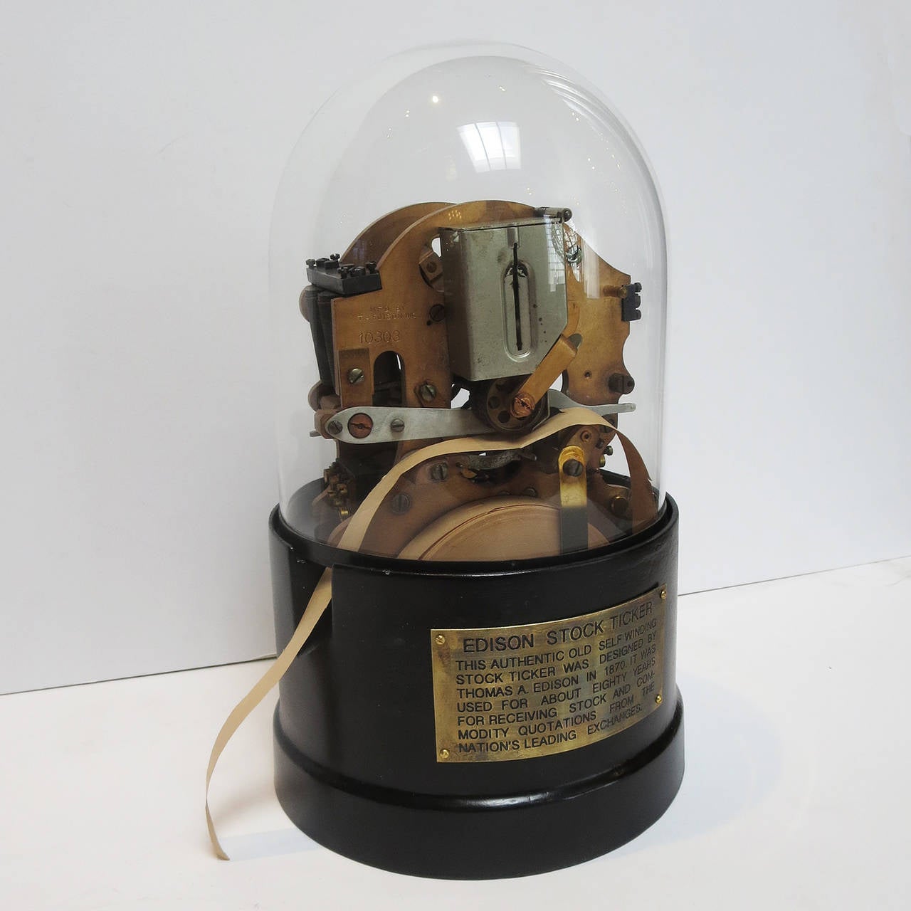 Invented in the 1870s, the ticker tape machine was the first invention by Thomas Edison, and helped him finance his many later creations. An electrical impulse fed into the unit, and the 