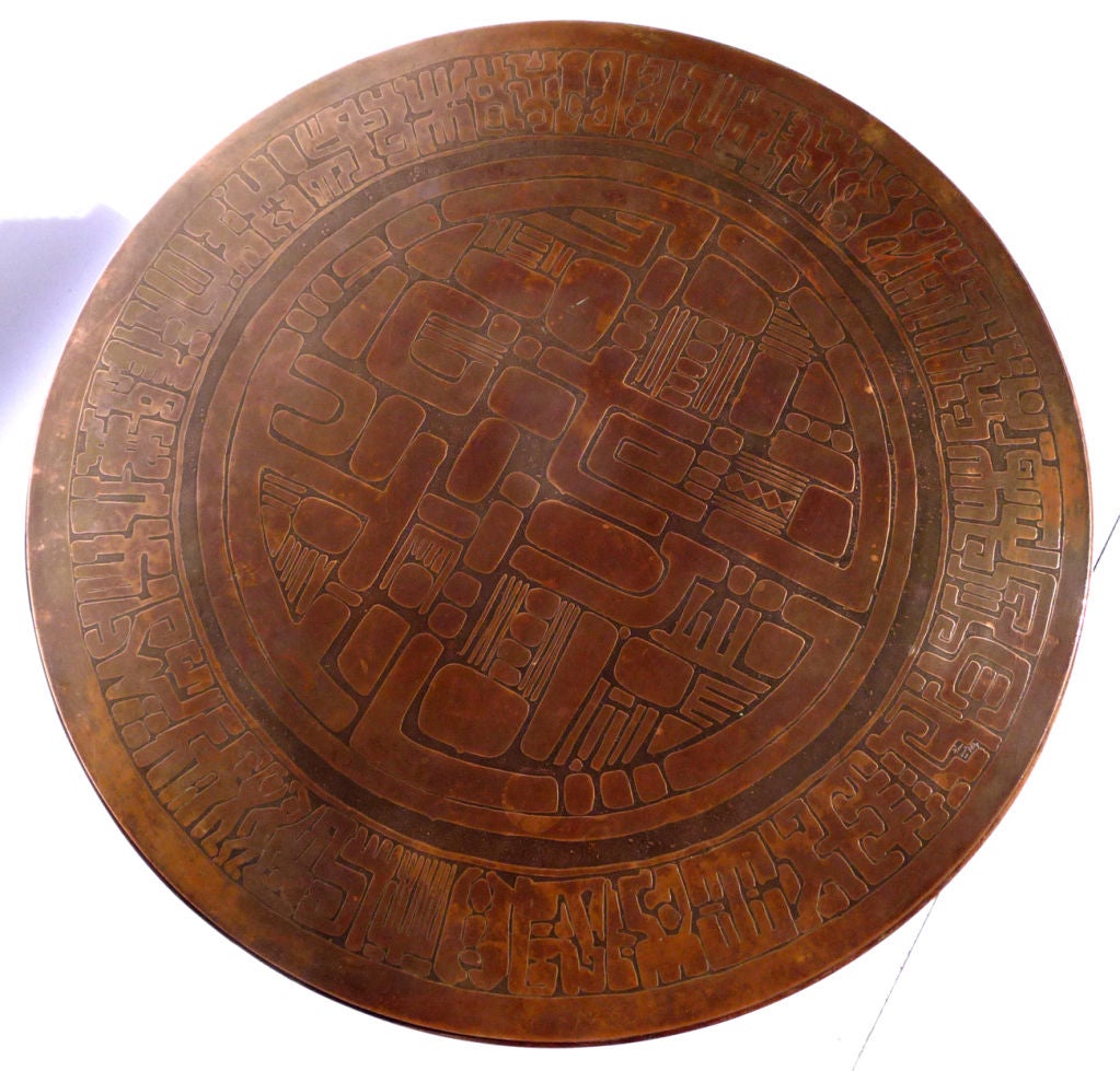 Italian Etched Copper Topped Coffee Table by G. Urs