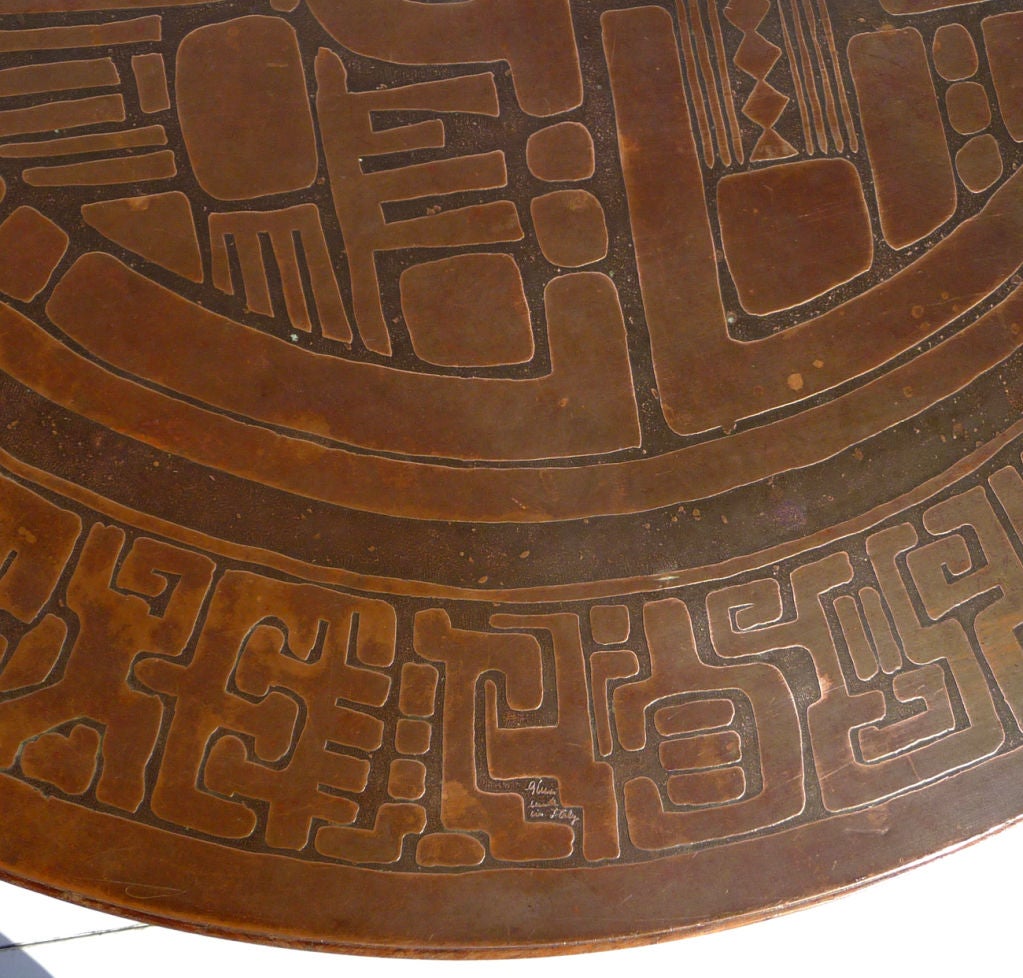 Etched Copper Topped Coffee Table by G. Urs 1
