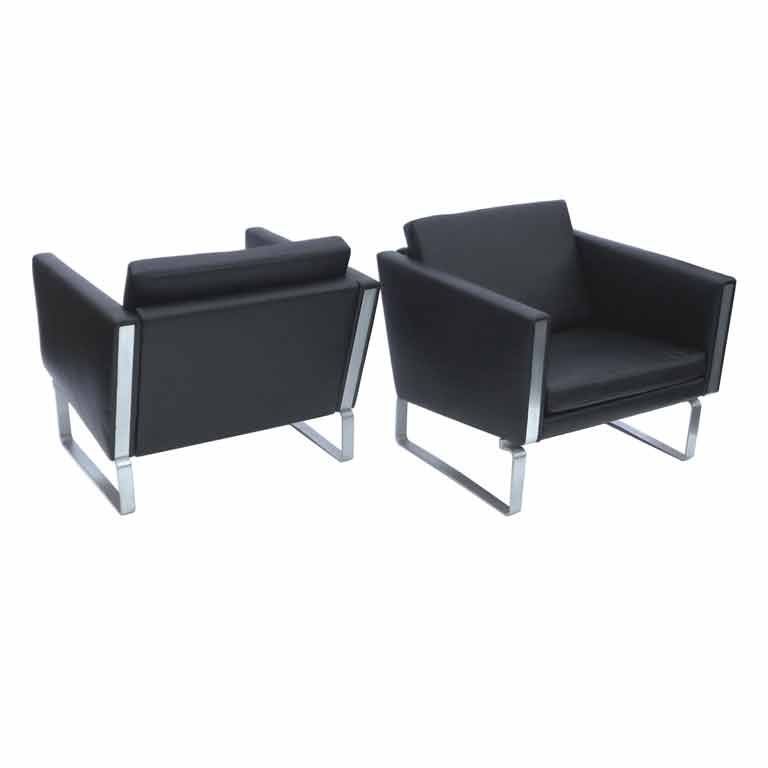 Pair of Hans Wegner Leather Chairs for Johannes Hansen