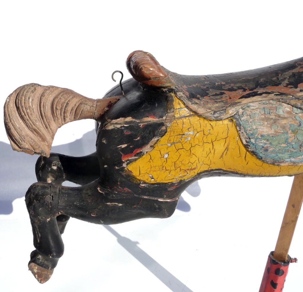 Painted Wooden Carousel Horse by Parker In Distressed Condition In North Hollywood, CA