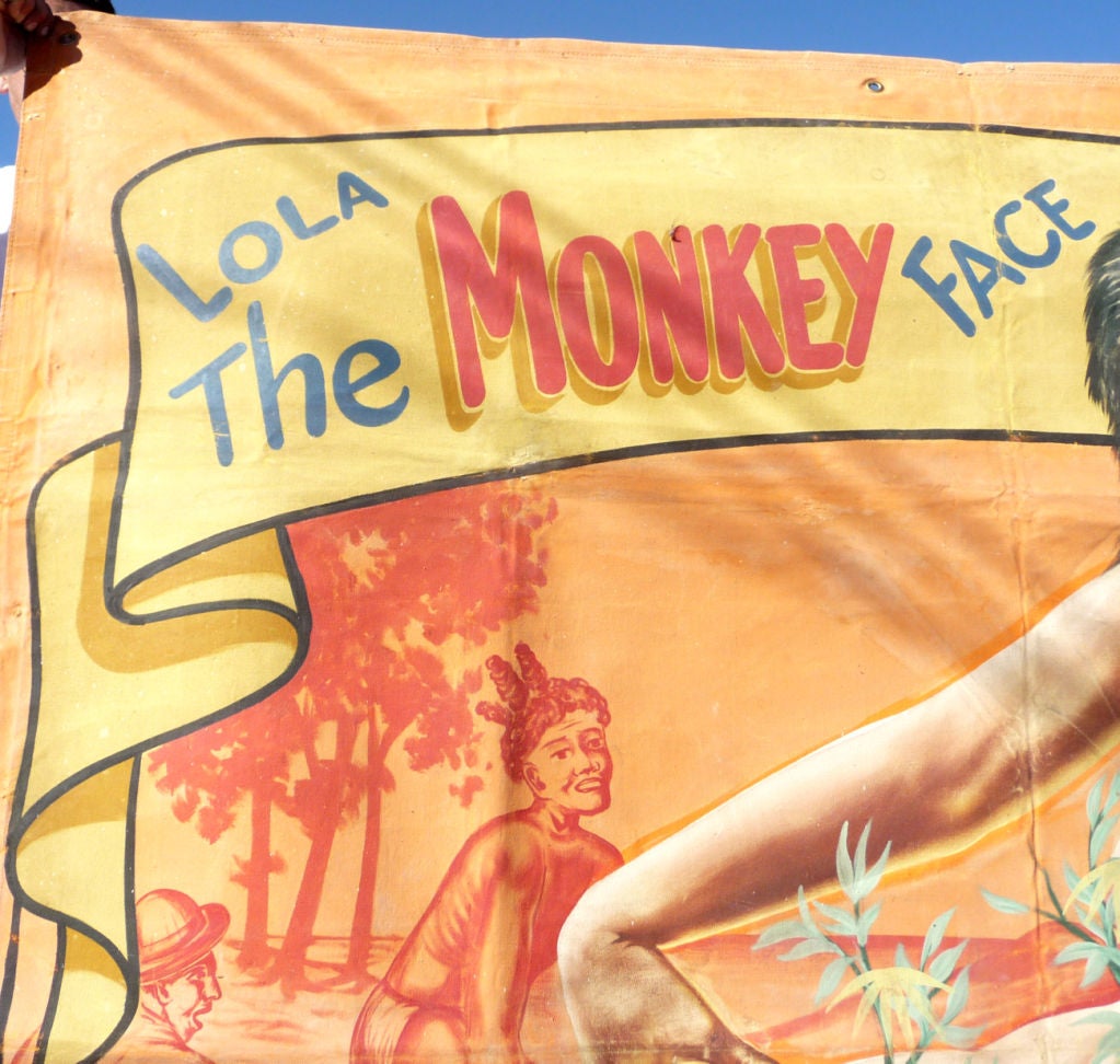 American Monkey Girl Painted Circus Side Show Banner